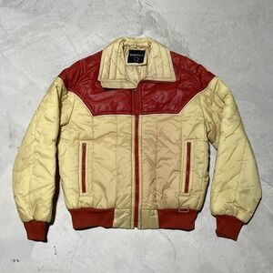 David Peyser Vintage 1970s Yellow Red Puffer Jacket Zip Up Men's Nylon